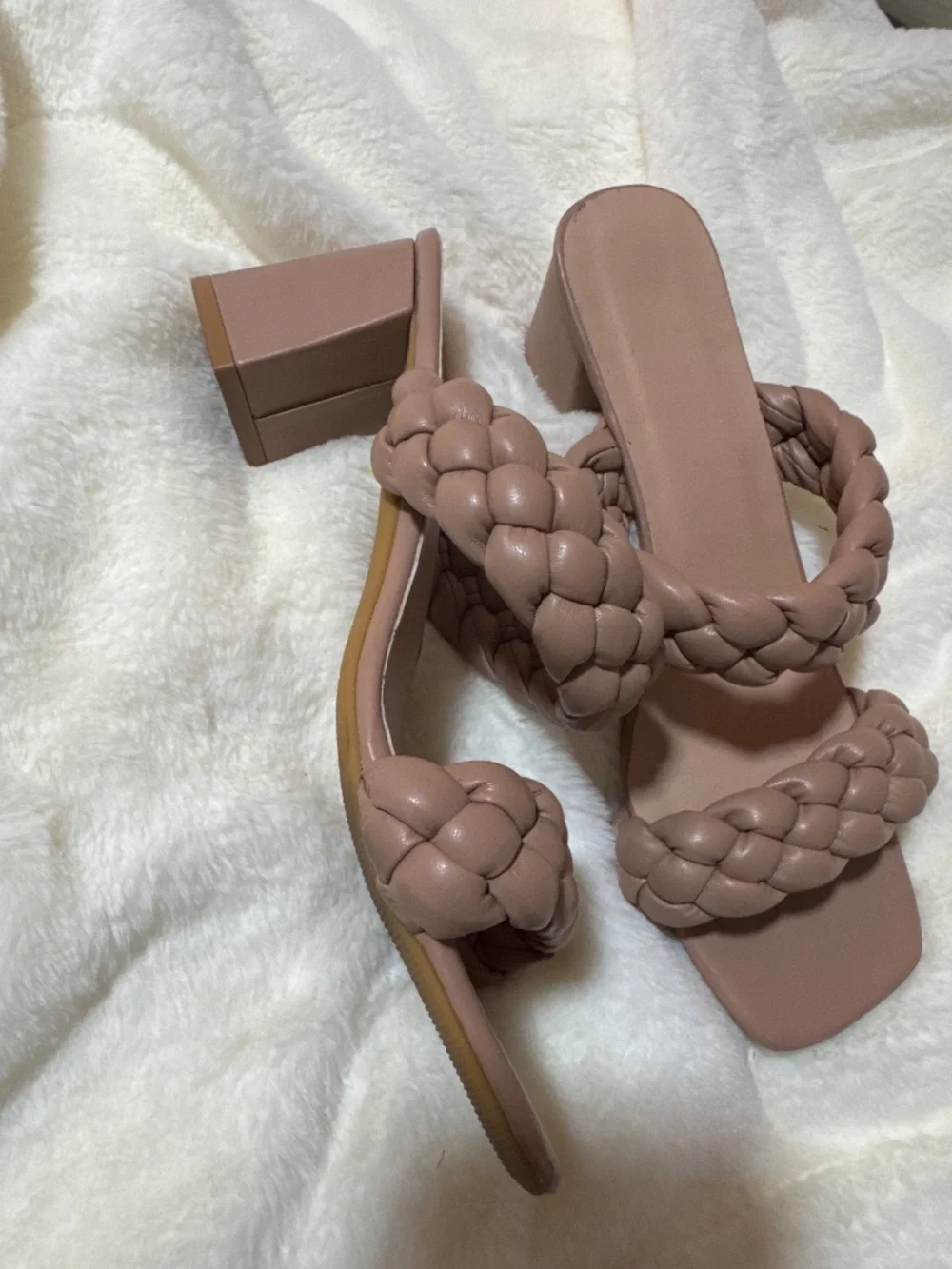 Tan/Nude Braided Strap Low Heel Sandal